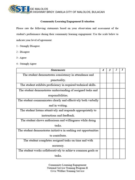 Community Engagement Evaluation | PDF | Critical Thinking | Rubric ...