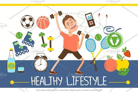 Flat healthy lifestyle poster, a Decorative Illustration by Microvector ...