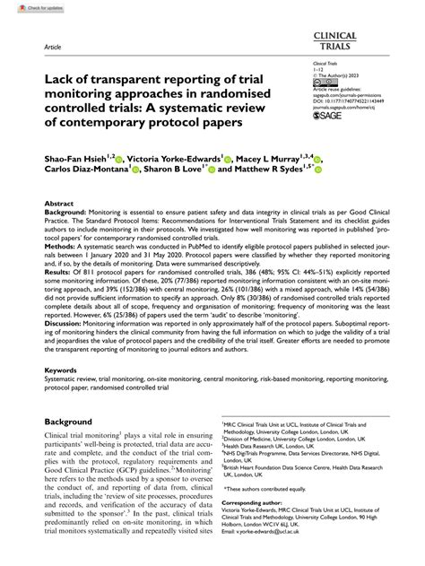 (PDF) Lack of transparent reporting of trial monitoring approaches in ...