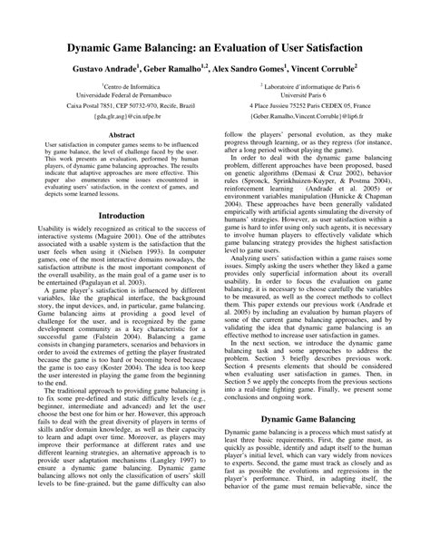 (PDF) Dynamic Game Balancing: An Evaluation of User Satisfaction.
