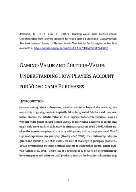 (PDF) Gaming-Value and Culture-Value: Understanding how Players Account ...