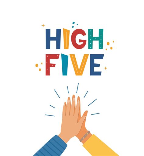 High five hand drawn lettering. Two hands clapping in high five gesture ...