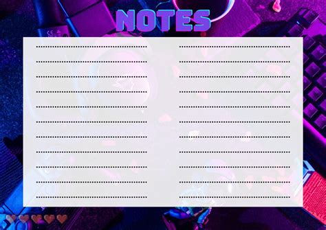 PRINTABLE Gamer Notes Document L for School, University or Work L ...