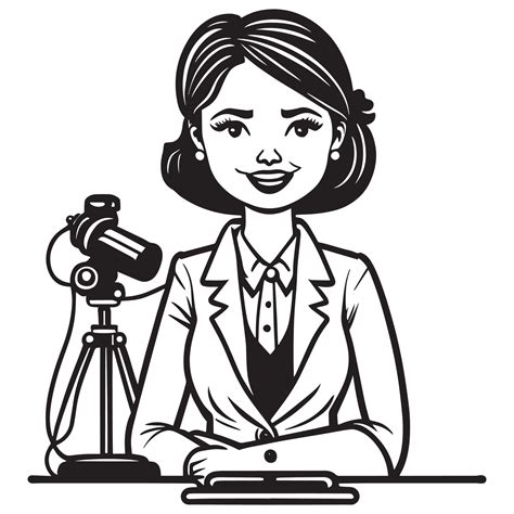 This is a Female Journalist Vector Silhouette, Journalist Vector Line ...