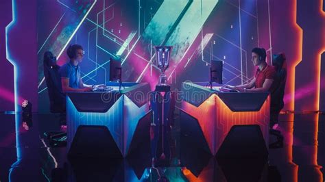 Two Professional Esport Gamers Competition in a Video Game on a ...