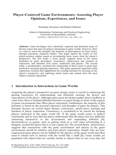 Player-Centered Game Environments Assessing Player | PDF | Experience ...