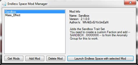 Mod Manager Interface image - Endless Space - Sandbox 3.0 mod for ...
