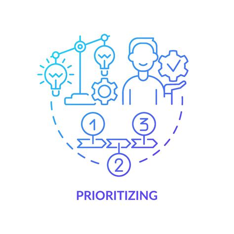Prioritizing blue gradient concept icon. Innovation management step ...