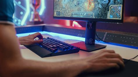 Focus of Hands, Keyboard and Display: Professional ESports Gamer Plays ...