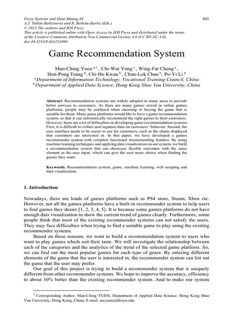 Game Recommendation System | PDF