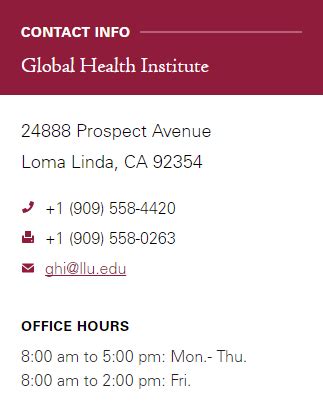 Contact Information Callout | Loma Linda University Health