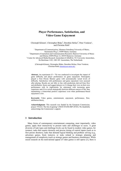 (PDF) Player Performance, Satisfaction, and Video Game Enjoyment