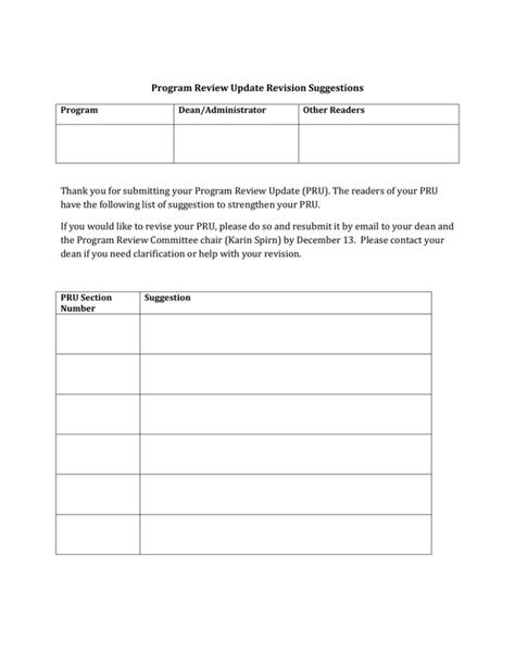 Program Review Update Revision Suggestions