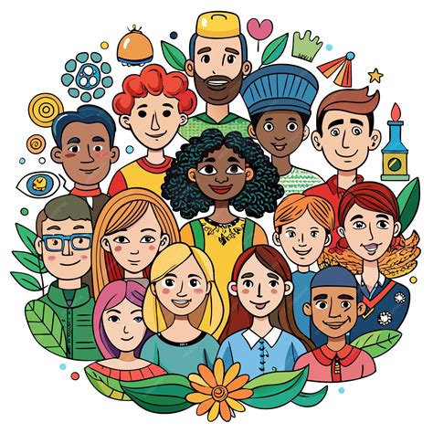 Illustration of a group of diverse cartoon people smiling and standing ...