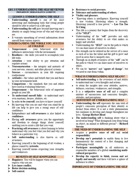 Gec 3 Understanding The Self Reviewer | PDF | Soul | Self Concept