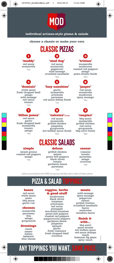 ๎Mod๎ Pizza Printable Menu