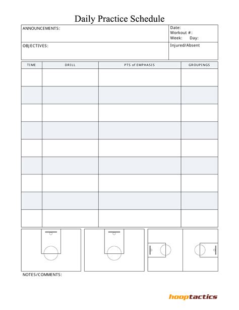 Basketball Practice Schedule Template