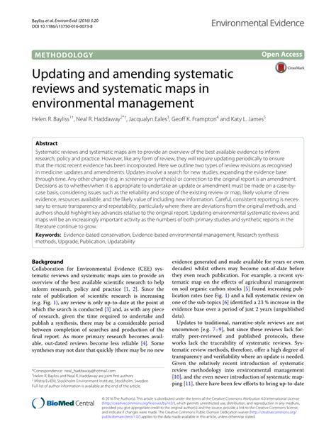 (PDF) Updating and amending systematic reviews and systematic maps in ...