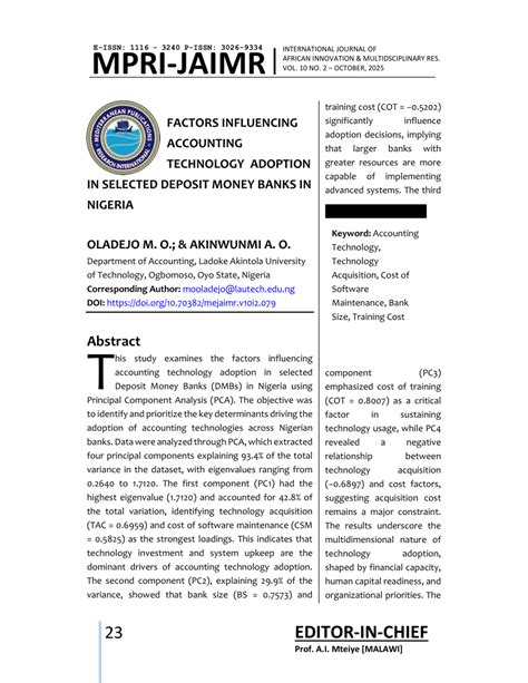 (PDF) FACTORS INFLUENCING ACCOUNTING TECHNOLOGY ADOPTION IN SELECTED ...