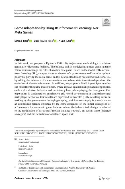 (PDF) Game Adaptation by Using Reinforcement Learning Over Meta Games