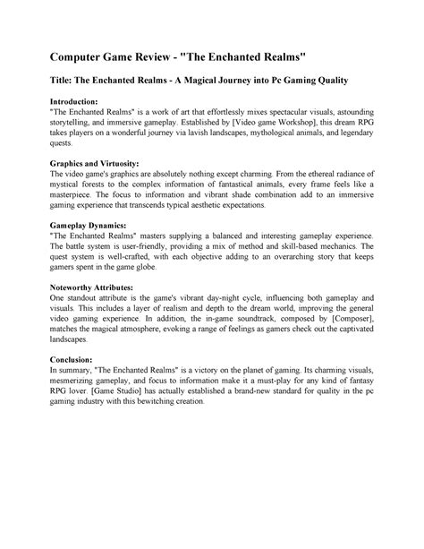 Computer Game Review - Looking at the gaming structure - Computer Game ...