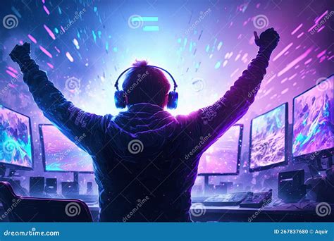 Gamer Celebrating Victory. Winning an ESports Game. Generative Ai ...