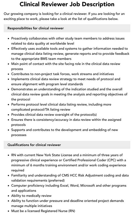 Clinical Reviewer Job Description | Velvet Jobs