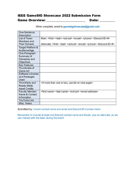 Fillable Online IEEE GameSIG Showcase 2022 Submission Form Game ...