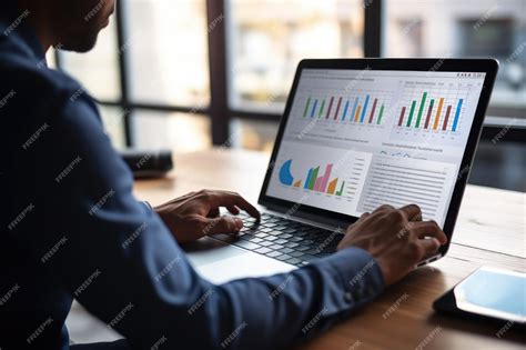 Infographic with charts and diagrams on laptop screen Man analyzing ...
