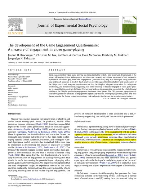 The Development of The Game Engagement Questionnaire: A Measure of ...