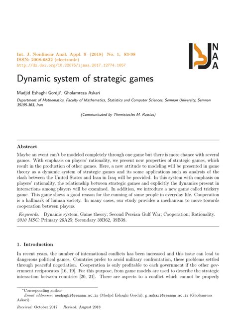 (PDF) Dynamic system of strategic games
