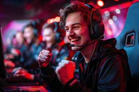 Premium Photo | Happy male teenage esports player gamer smiles and joy ...