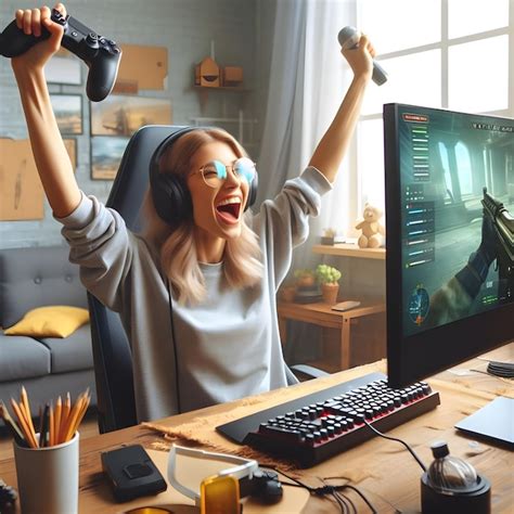 Premium AI Image | Content creator playing video games tournament on ...