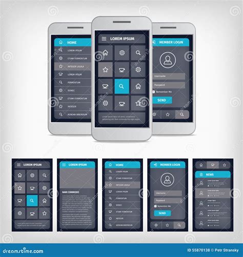 Vector Blue Mobile User Interface Stock Vector - Illustration of ...