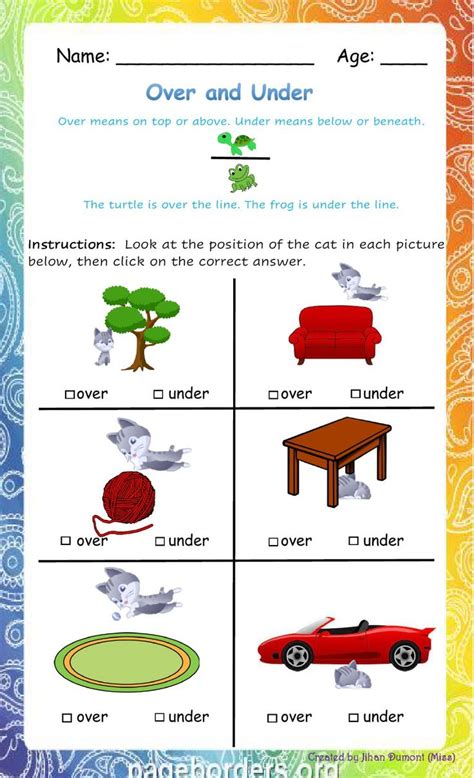 Over Under Worksheet in 2022 | Worksheets, English vocabulary, Interactive