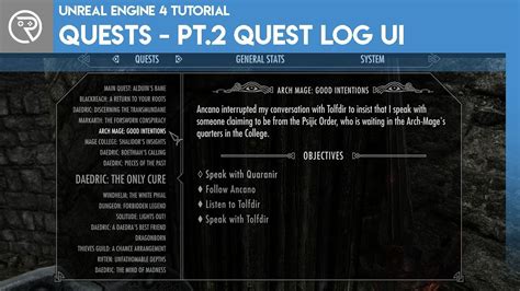 Unreal Engine 4 Tutorial - Quest System - Part 2 Quest Log UI - YouTube