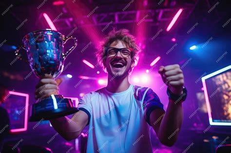 Premium AI Image | Victorious Pro Gamer Champion's Celebration in ...