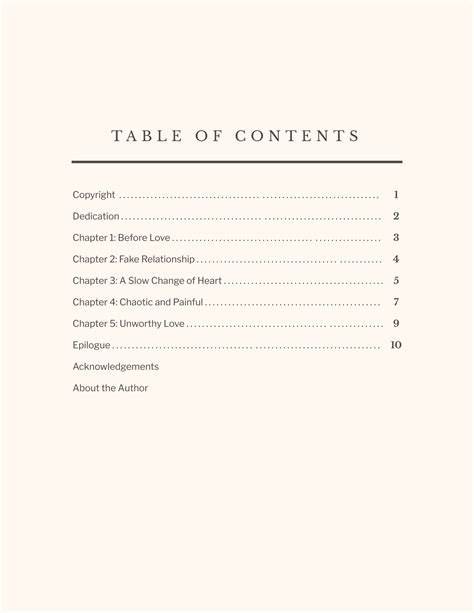 Book Table Of Contents Example