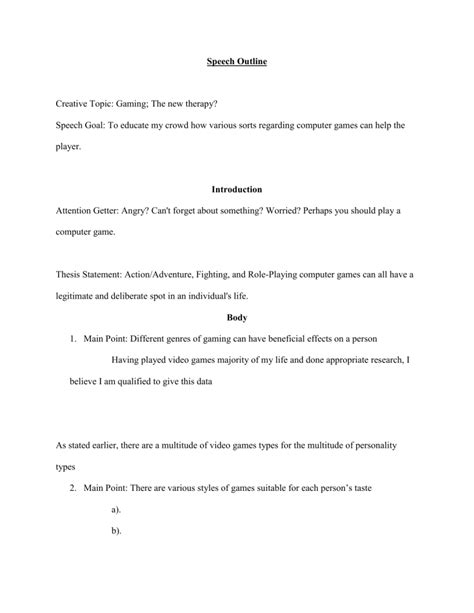 Gaming: The New Therapy? Speech Outline