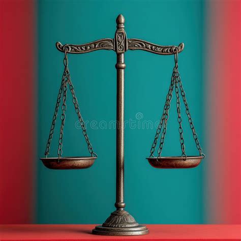 Bronze Justice Scale Set Against a Vibrant Red and Teal Background ...