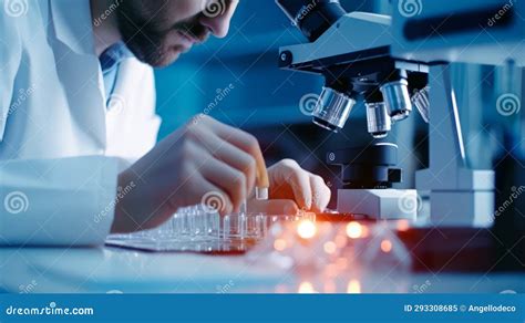 Microscopist Analyzing Biological Samples Under Microscope in the ...