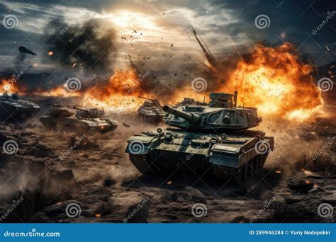 Intensity of a Tank Battle Enhanced by the Use of Drones. Stock Photo ...