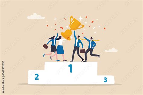 Team success win together, teamwork or collaboration to achieve goal ...