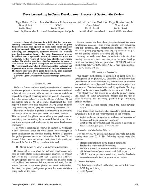 (PDF) Decision-making in Game Development Process -A Systematic Review