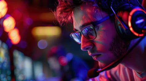 A professional esports player intensely focused on his game during a ...