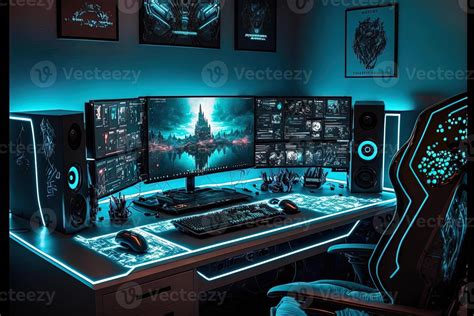 Spectacular gaming room interior, gaming pc, gaming desk, game setup ...