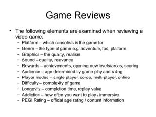 Reviewing a video game | PPT