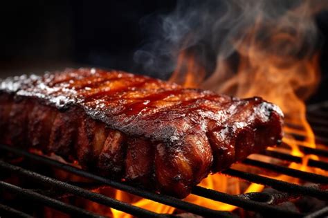 Premium Photo | BBQ ribs on a grill grate with smoke billowing around them