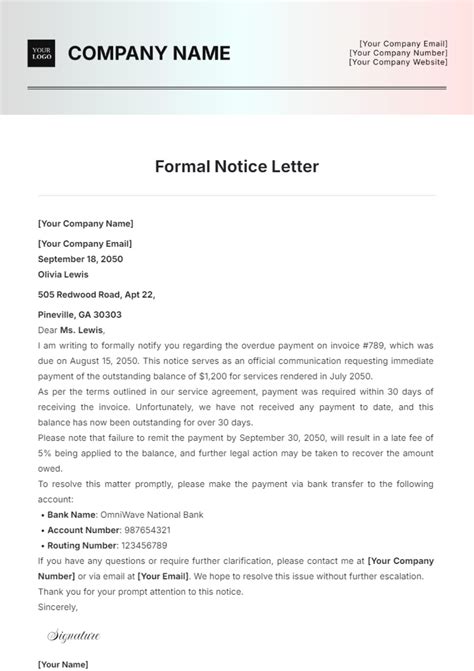 Free Formal Notice Letter Template to Edit Online
