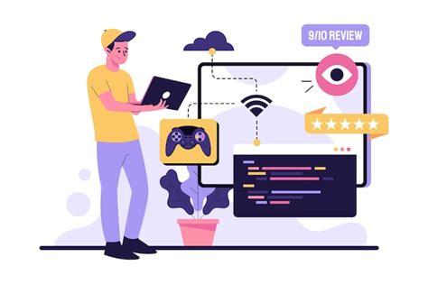 Premium Vector | Man reviewing a game